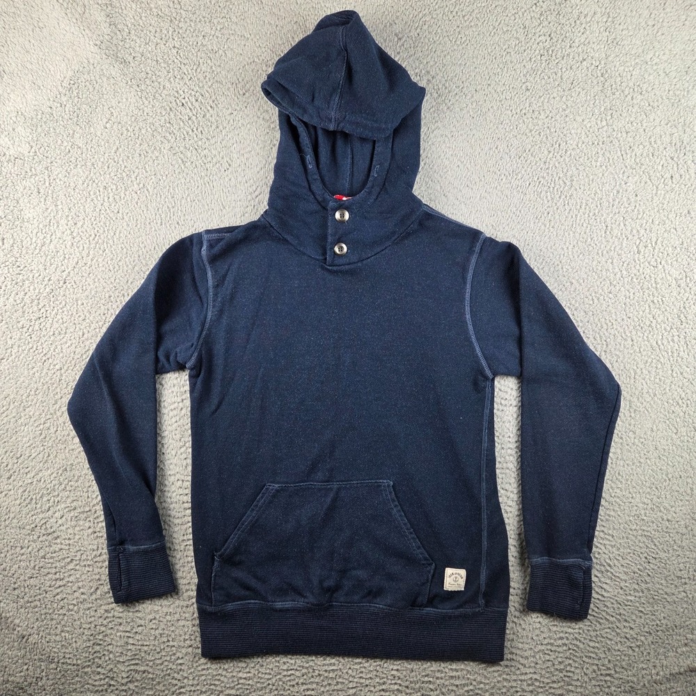 Iron and Resin Hoodie Sweatshirt Mens Small Blue Button Neck Kangaroo Pocket‎